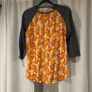 LuLaRoe Orange and Gray Candy Corn Baseball Shirt